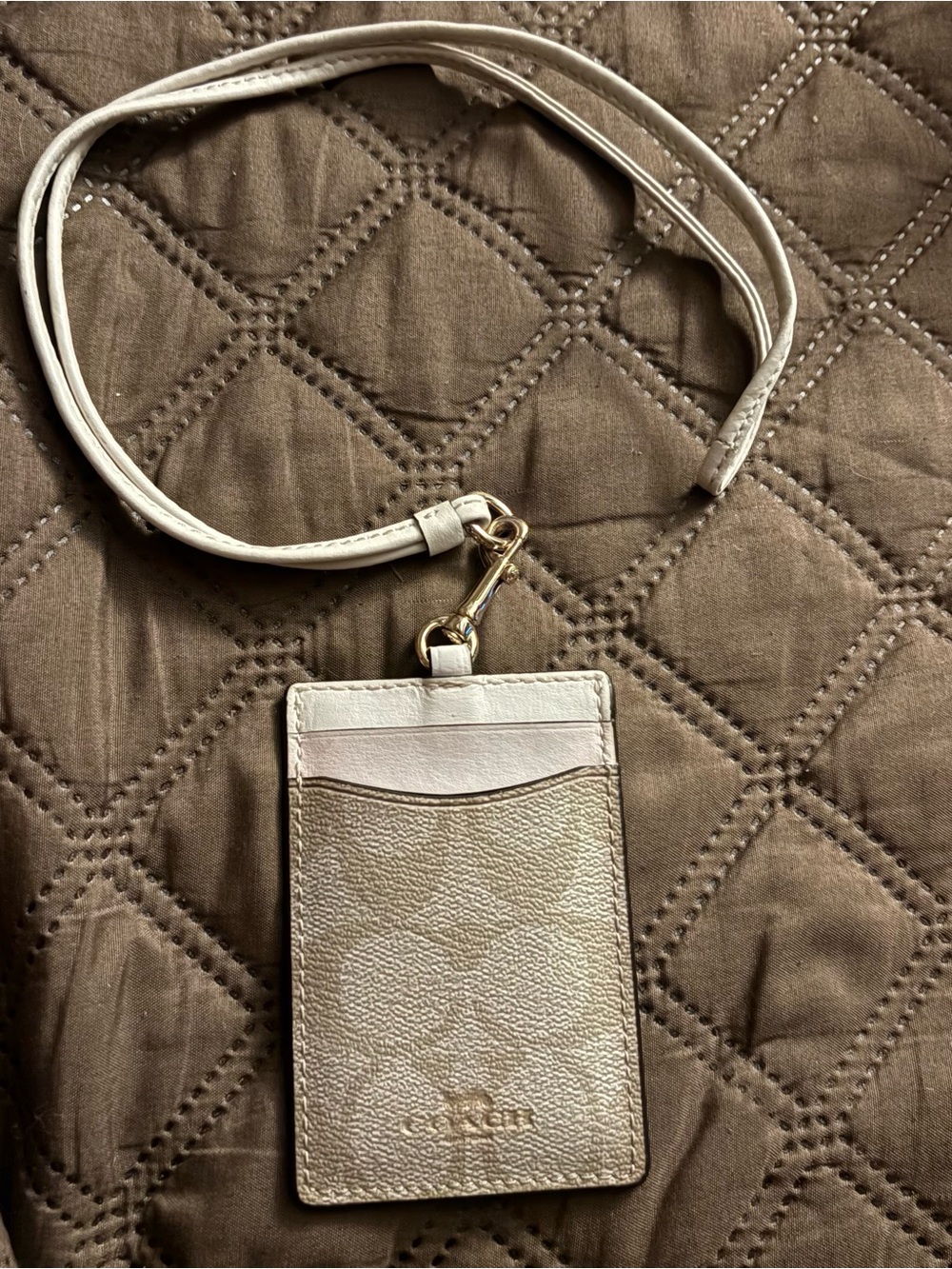 Coach Cream Leather Lanyard Card Holder with Gold Hardware